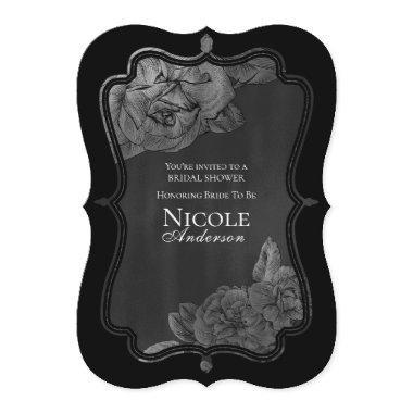 Black Grey Silver Vintage Glam Floral Bridal