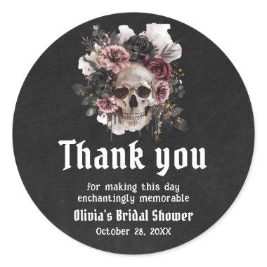 Black Halloween Floral Skull  Classic Round Sticker