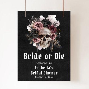 Black Halloween Floral Skull  Welcome Poster