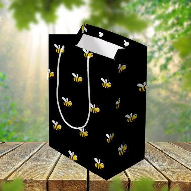 Black happy bumble bees cute fun medium gift bag