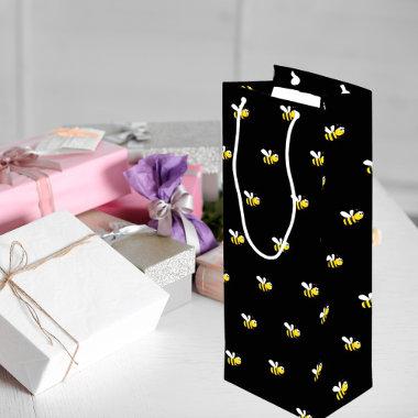 Black happy bumble bees cute fun wine gift bag