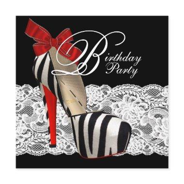 Black High Heel Shoes Red Zebra Birthday Party Invitations