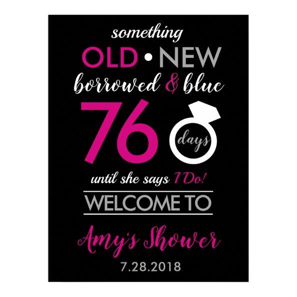 Black Hot Pink White Silver Bridal Wedding Shower Poster