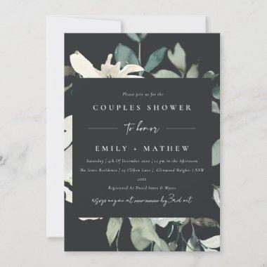 BLACK IVORY WHITE FLORA WATERCOLOR COUPLES SHOWER Invitations
