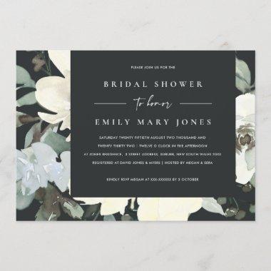 BLACK IVORY WHITE FLORAL WATERCOLOR BRIDAL SHOWER Invitations