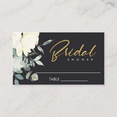 BLACK IVORY WHITE FLORAL WATERCOLOR BRIDAL SHOWER PLACE Invitations