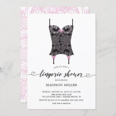 Black Lace Corset Bridal Lingerie Shower Invitations