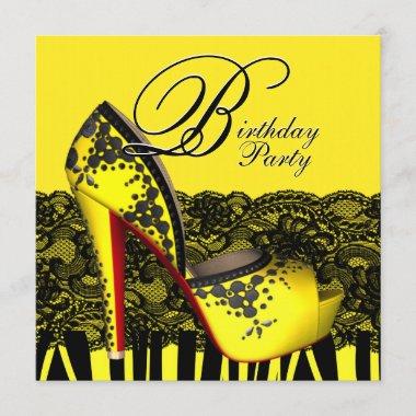 Black Lace High Heel Shoes Yellow Birthday Party Invitations