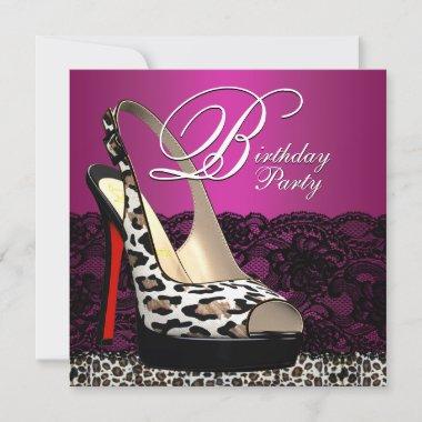 Black Lace Hot Pink Leopard Birthday Party Invitat Invitations