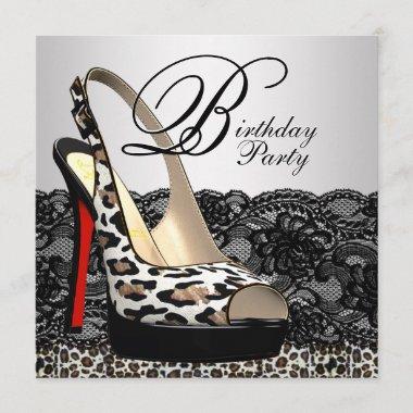 Black Lace Red Leopard Birthday Party Invitations