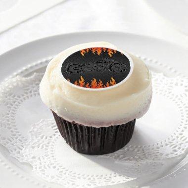 Black Leather Orange Flames Hot Fire Motorcycle Edible Frosting Rounds