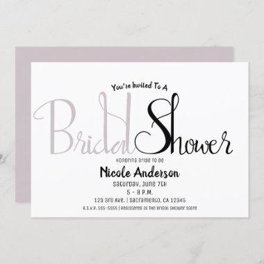Black & Mauve Lilac Script Modern Bridal Shower Invitations