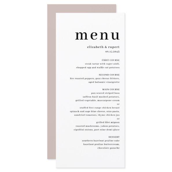 Black Minimalist Serif Script Typography Wedding Menu