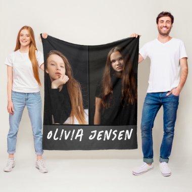 Black Modern 2 photo name Fleece Blanket