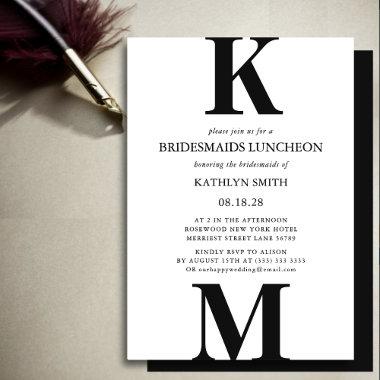 Black Modern Bold Monogram Bridesmaids Luncheon Invitations