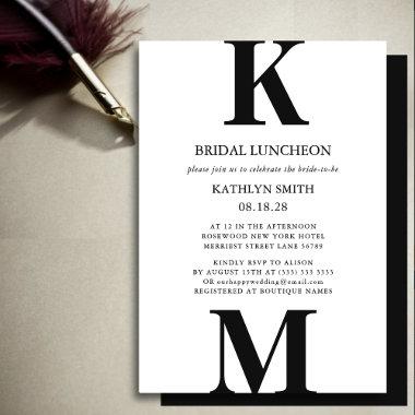 Black Modern Bold Monogram Simple Bridal Luncheon Invitations