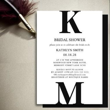 Black Modern Bold Monogram Simple Bridal Shower Invitations