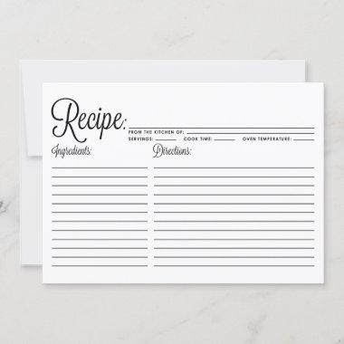 Black Modern Calligraphy Striped Recipe Invitations