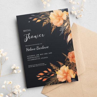 Black Modern Floral Bridal Shower Invitations