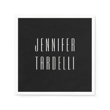 Black Modern Minimalist Elegant Your Name Napkins