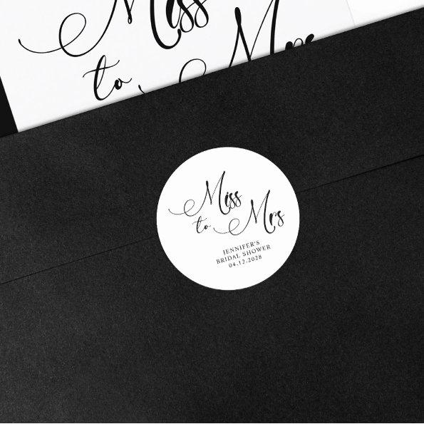 Black Modern Simple Miss to Mrs  Classic Round Sticker
