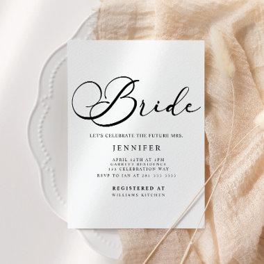 Black Modern Simple Script Bridal Shower Invitations