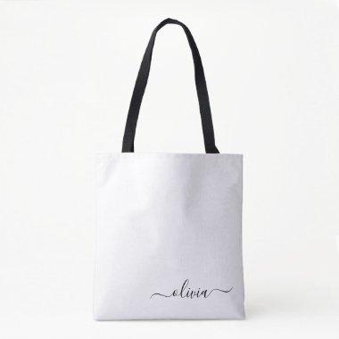 Black Name White Girly Script Monogram Modern Tote Bag