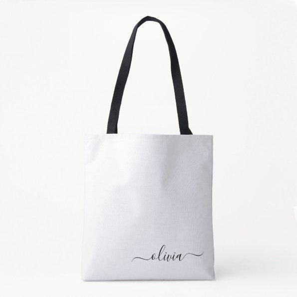Black Name White Girly Script Monogram Modern Tote Bag
