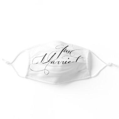 Black on White 'Just Married' Newlyweds Facemask Adult Cloth Face Mask