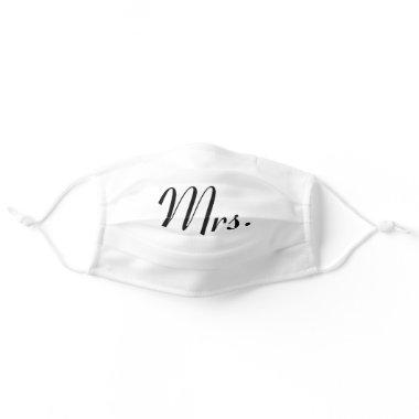 Black on White Mrs Newlywed Bride Wedding Facemask Adult Cloth Face Mask