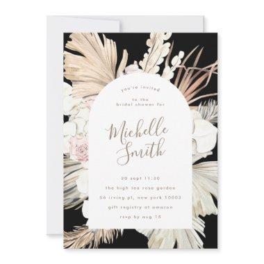 Black Onyx Modern Pampas Boho Desert Bridal Shower Invitations