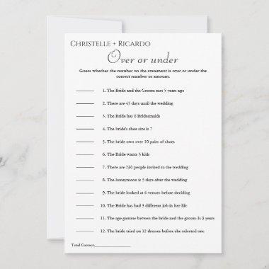 Black Over or under bridal shower game Announcement