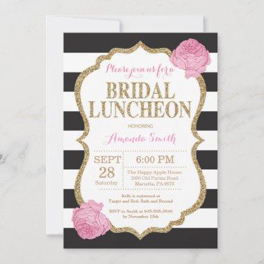 Black Pink and Gold Bridal Luncheon Invitations