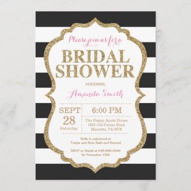 Black Pink and Gold Bridal Shower Invitations