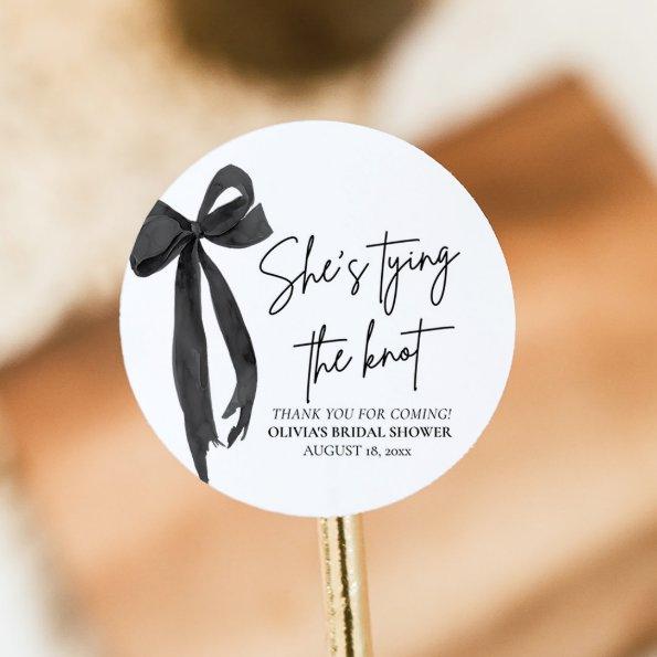 Black Pink Bow She's Tying the Knot  Classic Round Sticker