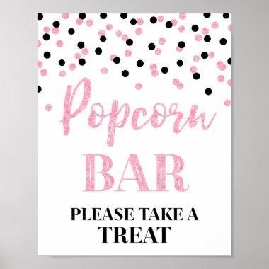 Black Pink Confetti Popcorn Bar Sign