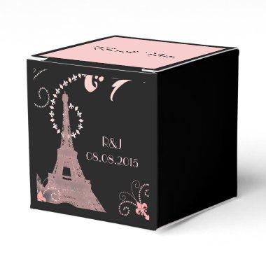 black pink eiffel tower vintage paris wedding favor boxes