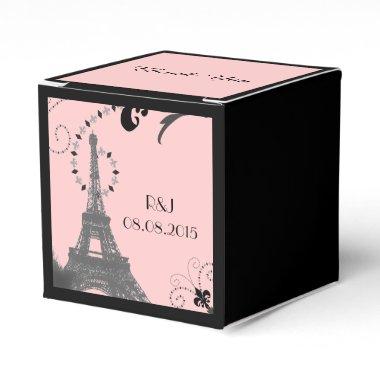 black pink eiffel tower vintage paris wedding favor boxes