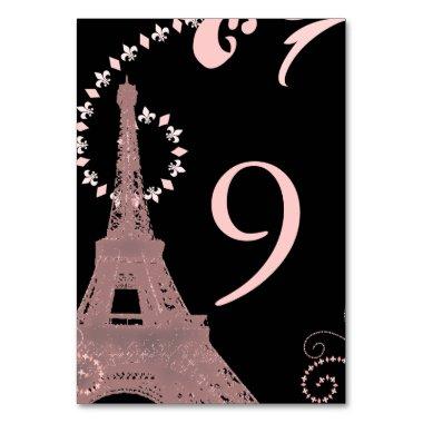 black pink eiffel tower vintage paris wedding table number
