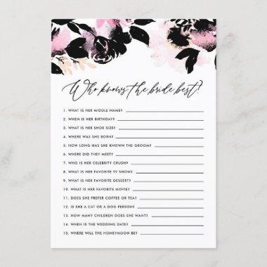 Black Pink Floral Who Knows the Bride Best Game Enclosure Invitations