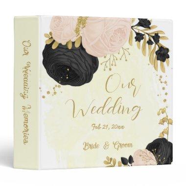 black & pink flowers gold wedding photo album 3 ri 3 ring binder