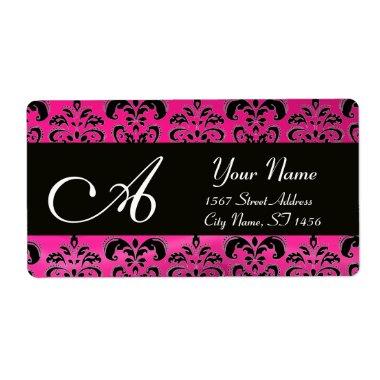 BLACK PINK FUCHSIA DAMASK ,AMETHYST MONOGRAM LABEL