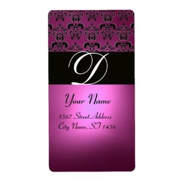 BLACK PINK FUCHSIA PURPLE AMETHYST DAMASK MONOGRAM LABEL