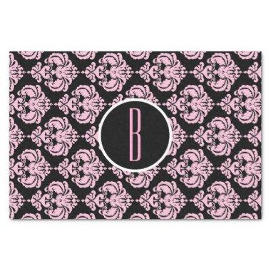 Black & Pink Glam Damask Monogram Letter Initial Tissue Paper