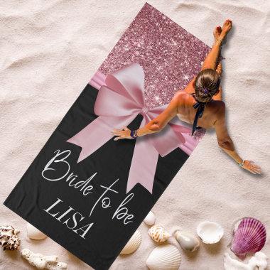 Black & Pink Glitter Bow Personalized bride Towel