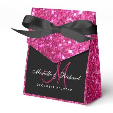 Black Pink Glitter Monogram Wedding Favor Box