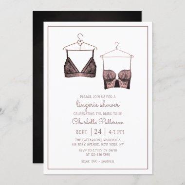 Black Pink Lace Watercolor Lingerie Bridal Shower Invitations