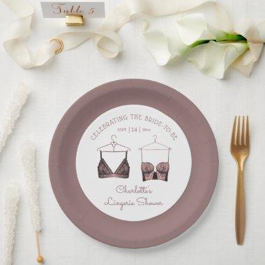 Black Pink Lace Watercolor Lingerie Bridal Shower Paper Plates