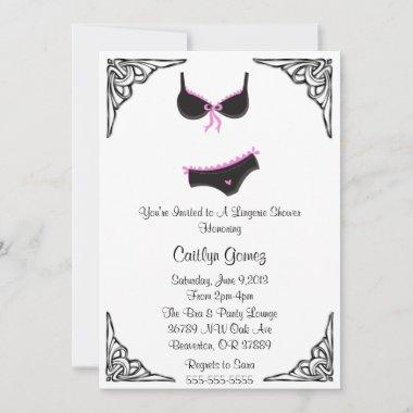Black & Pink Lingerie Bridal Shower Invitations