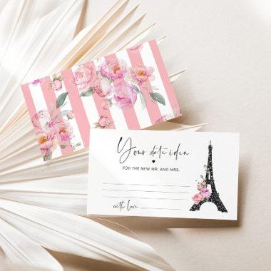Black pink Paris Eiffel tower Date night ideas Enclosure Invitations